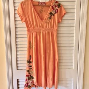 Johnny Was JWLA Peach Embroidered Dress Size M EUC